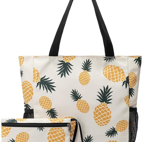 Yellow Pineapple Large Capacity Foldable Waterproof Tote Bag with Zippers for Wo - Picture 1 of 6
